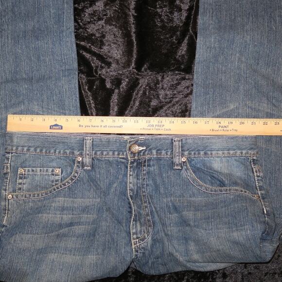 Mens Request Denim Jeans Embroidered 40x32 Leather Detail Back Patch Straight - Picture 10 of 14